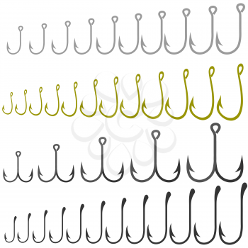 Set of Different Steel Hooks Isolated on White Background