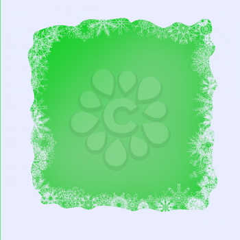 Winter Frame. Set of Different Winter Snowflakes on Green Background