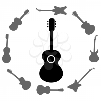 Set of Guitars Silhouettes Isolated on White Background. Guitar Frame.