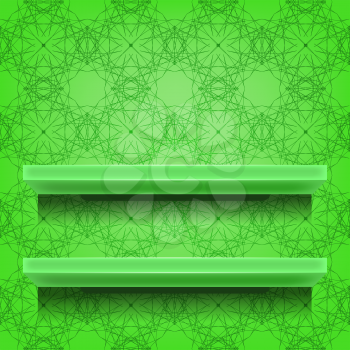 Green Shelves  on Ornamental  Green Lines Background