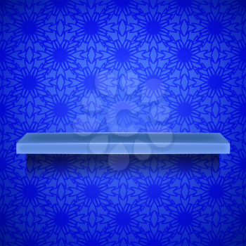 Emty Blue Shelf  on Ornamental  Blue Lines Background
