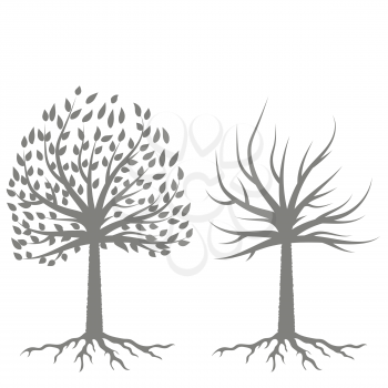 Trees Gray Silhouettes isolated on White Background