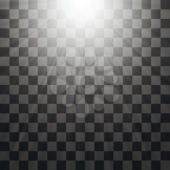 Transparent Light on Gray Checkered Background. Blurred Sun Rays.