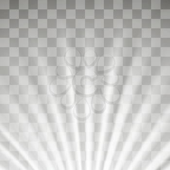 Transparent Light on Gray Checkered Background. Blurred Sun Rays.