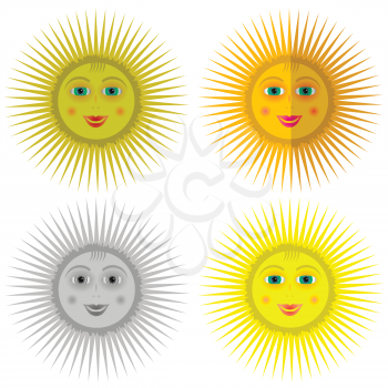 Cartoon Sun Icons Isolated on White Background