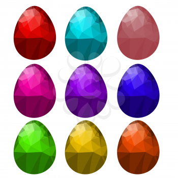 Set of Colorful Polygonal Easter Eggs Isolated on White Background