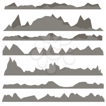 Set of Gray Mountain Silhouettes Isolated on White Background