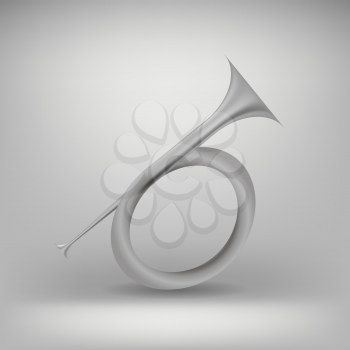 Musical Metal  Horn Icon Isolated on Grey Background. Hunting Horn Icon.  Hunting Horn Icon Web Design. Hunting Horn Icon Concept. Hunting Horn Icon Metal Symbol of Hanting.   Hunting Horn Sign