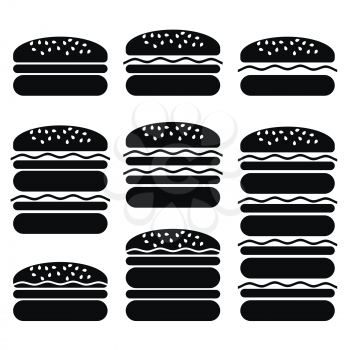 Set of Different Hamburger Icons Isolated on White Background. Symbol of Fast Food.