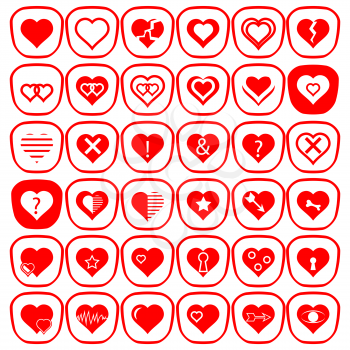 Set of Different Red Hearts Icons Isolated on White Background