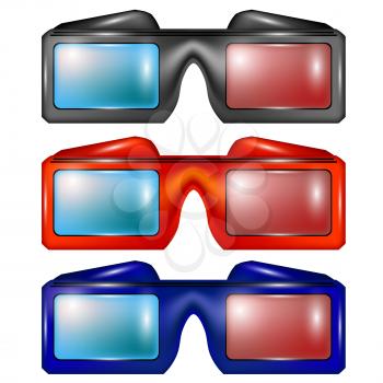 Set of Colorful Glasses for Watching Movies Isolated on White Backround