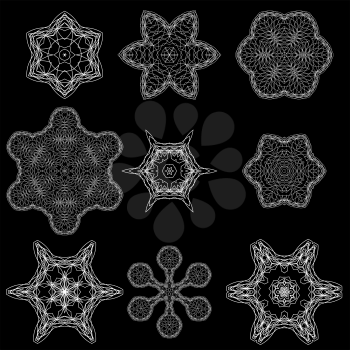 Round Geometric Ornaments Set Isolated on Black Background