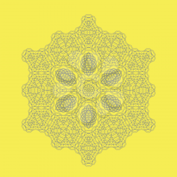 Round Geometric Mandala Ornament Isolated on Yellow Background