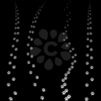 Paw Prints Silhouettes Isolated on Black Background
