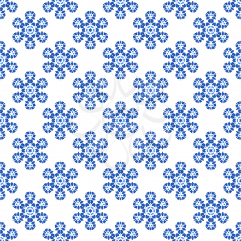 Seamless Blue Snowflake Pattern. Geometric Ornamental Background
