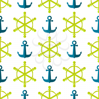 Marine Seamless Pattern. Ship Steering Wheel Background