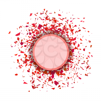 Red Confetti Round Banner Isolated on White Background. Set of Particles.