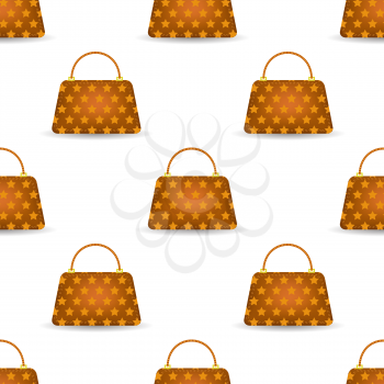 Seamless Womens Orange Handbag Pattern on White Background.