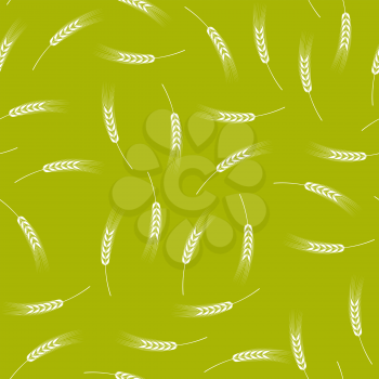 White Ears of Wheat Seamless Pattern on Yellow. Baking Background.