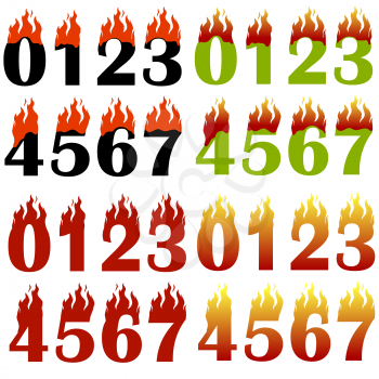 Burning Numbers Isolated on White Background. One Two Three Figures in Fire