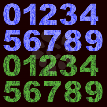 Set of Grunge Blue Green Numbers Isolated on Black Background