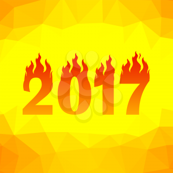 Christmas Banner. 2017 New Year Poster on Yellow Orange Polygonal Background