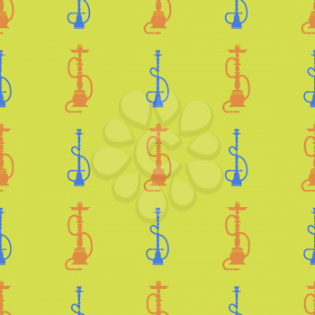 Hookah Silhouette Isolated on Yellow Background. Seamless Pattern