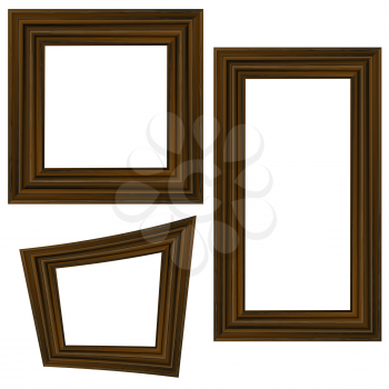 Set of Different Wooden Frames Isolated on White Background