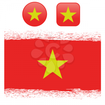 Colored Vietnam Flag with Details and Grunge Texture Isolated on White Background