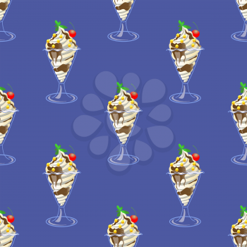 Ice Cream Seamless Pattern on Blue Background