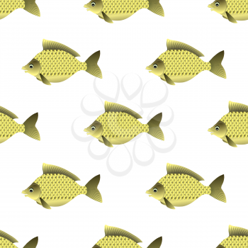 Set of Fish Isolated on White Background. Carp Seamless Pattern