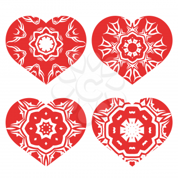 Romantic Red Heart Set Isolated on White Background.  Image Suitable for Laser Cutting. Symbol of Valentines Day.