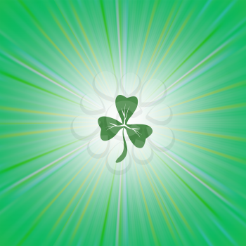 Clover Icon on Green Wave Pattern. Shamrock Leaf. St. Patricks Day Background