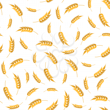 Seamless Wheat Pattern. Set of Ears Isolated on White Background