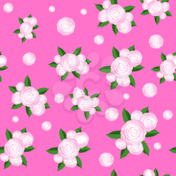 Bouquet of Roses Randon Seamless Pattern on Pink Background