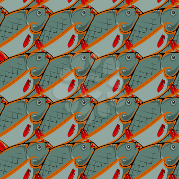 Fresh Fishes with Red Fins and Tails. Seamless Sea Food Pattern
