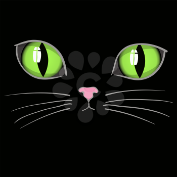 Black Cat Head with Green Eyes. Animal Background