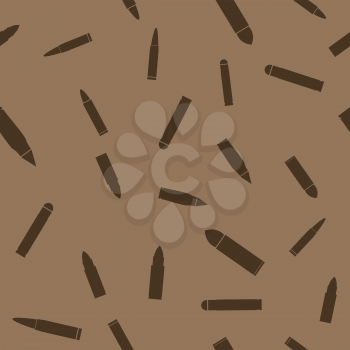 Weapon Random Seamless Pattern on Brown Background. Military Texture with Silhouettes of Cartridges