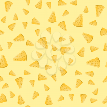 Cheese Slices Seamless Pattern on Yellow. Milk Product Background