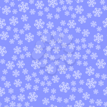 Show Flakes Seamless Pattern on Blue Sky Background. Winter Christmas Natural  Texture