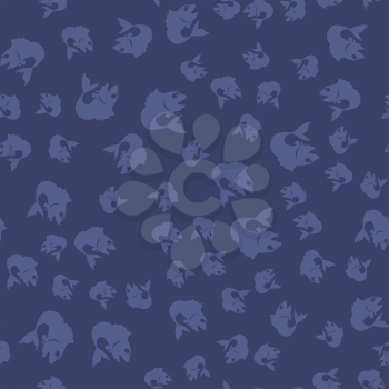 Fresh Fish Isolated on Blue Background. Seamless Pattern