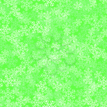 Showflakes Seamless Pattern on Green Background. Winter Christmas Natural  Texture