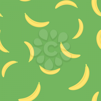Fresh Yellow Bananes Seamless Pattern on Green Background