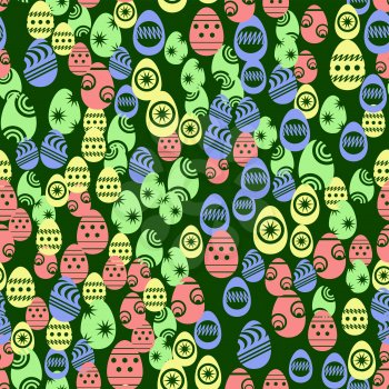 Easter Eggs Seamless Pattern on Green Background