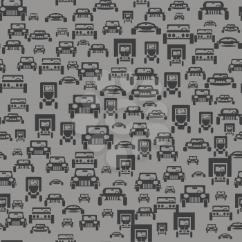 Car Silhouette Seamless Pattern on Grey Background