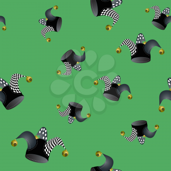 Jester Hat Seamless Pattern on Green Background
