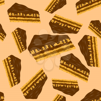 Sweet Chocolate Cake Seamless Pattern on Orange Background