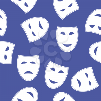White Masks Seamless Pattern Isolated on Blue Background