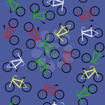 Colored Bicycles Silhouettes Seamless Pattern on Blue Background