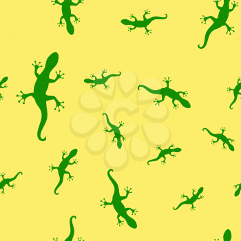 Green Salamander Seamless Pattern on Yellow Background